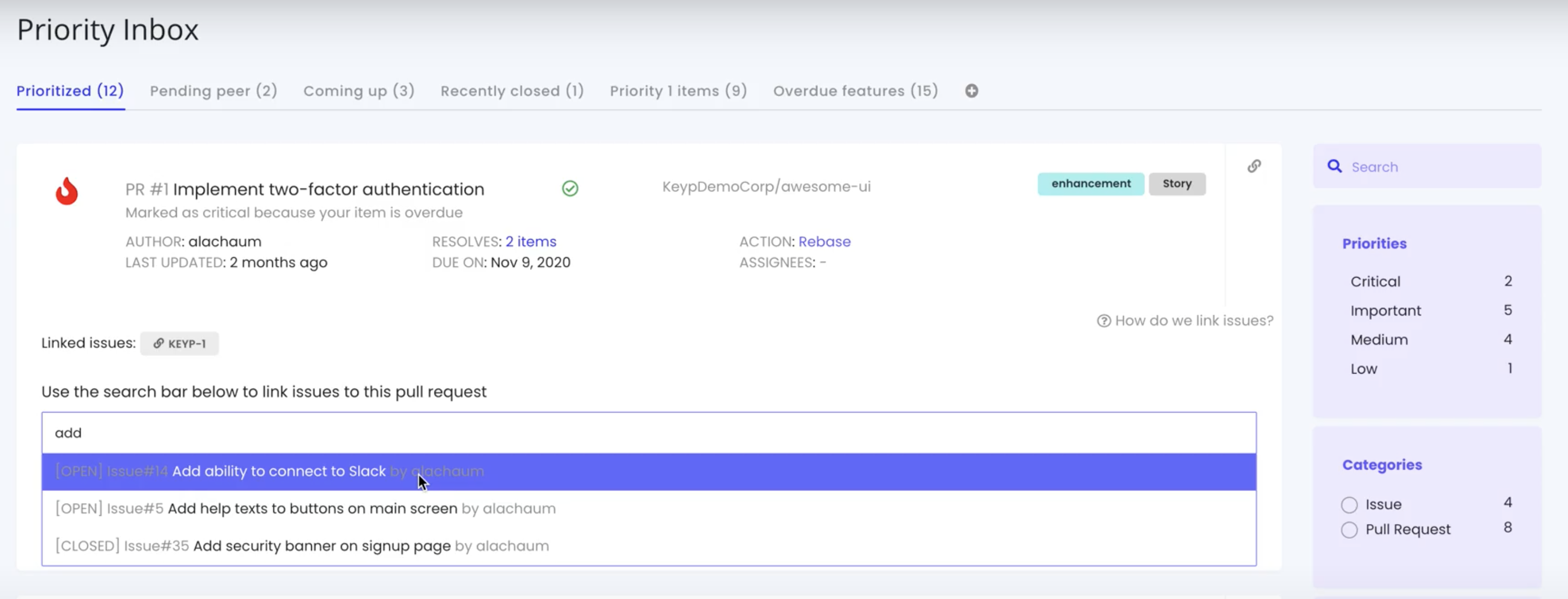 Feature improvement - Pull request and issues linking